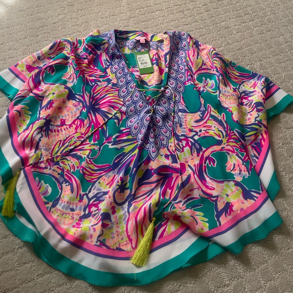 Lilly Pulitzer NWT Lettie Silk Caftan Top Safari Sighted XL